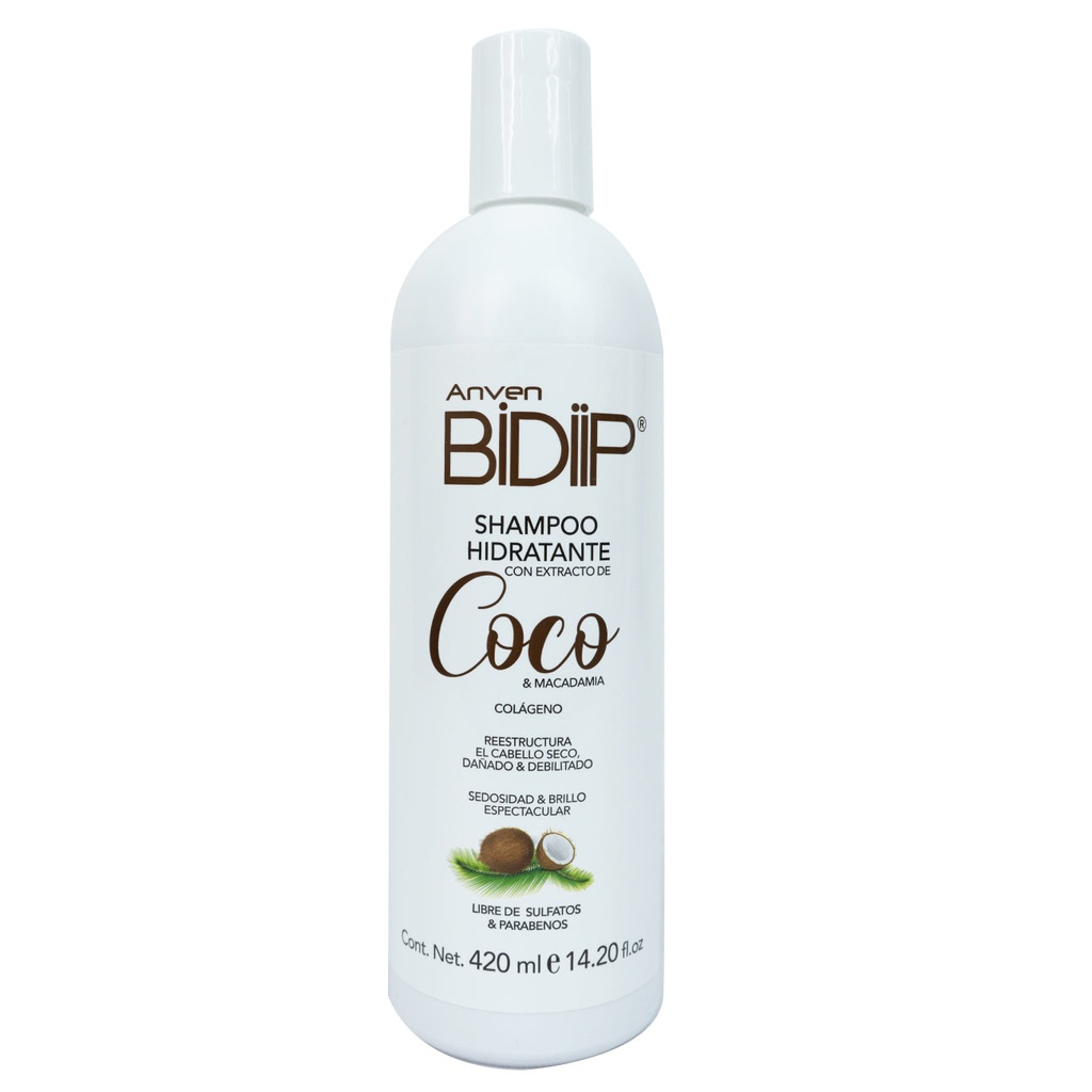SHAMPOO HIDRATANTE DE COCO Y MACADAMIA BIDIIP 420ML (7506111205189)