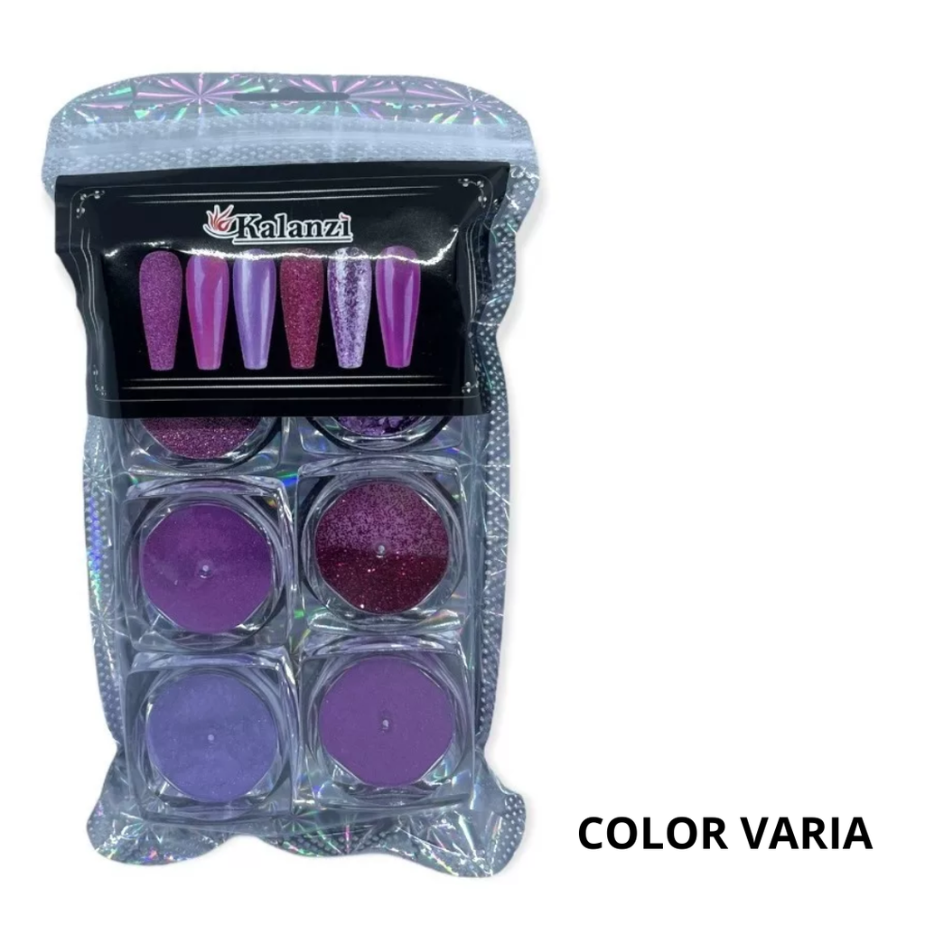 SET DE EFECTOS PARA UÑAS VARIOS COLORES KALANZI C/6 PZ