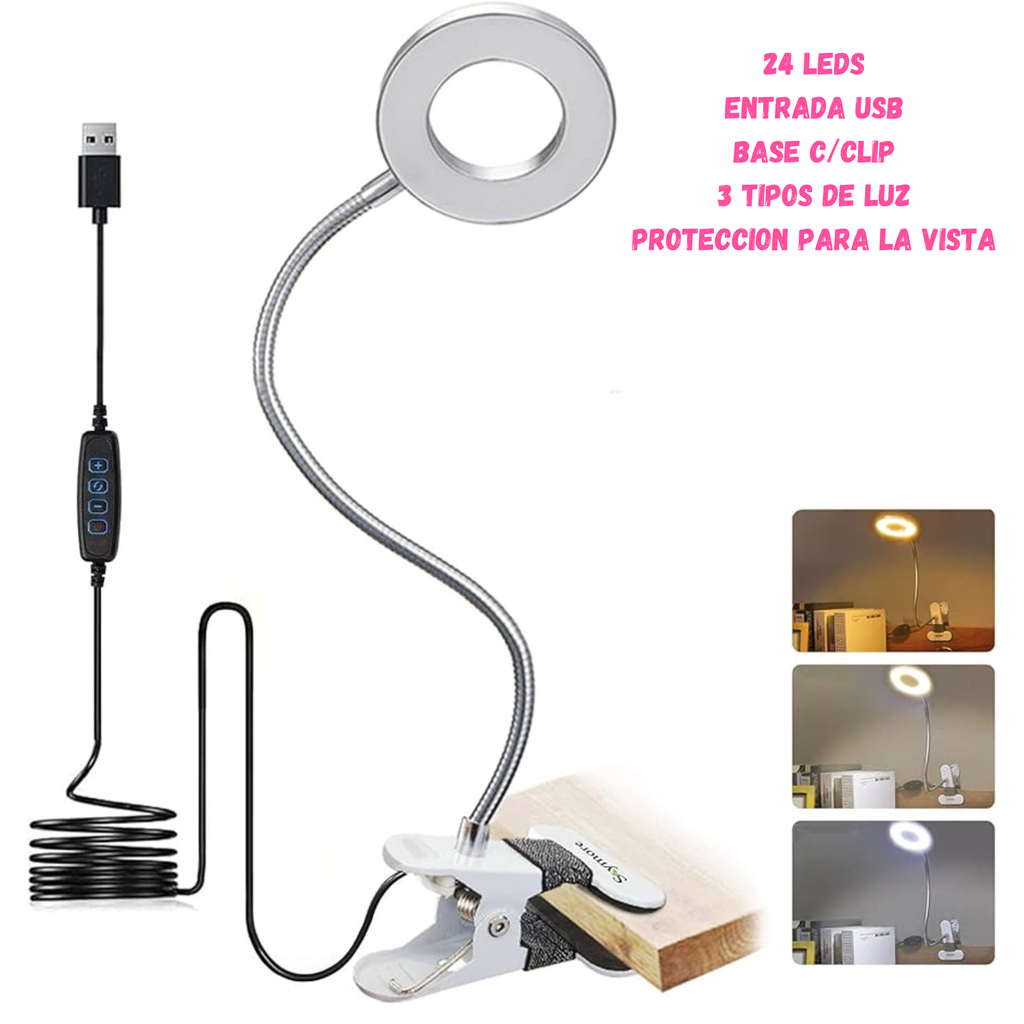 LAMPARA DE ESCRITORIO C/CLIP Y USB 24 LED