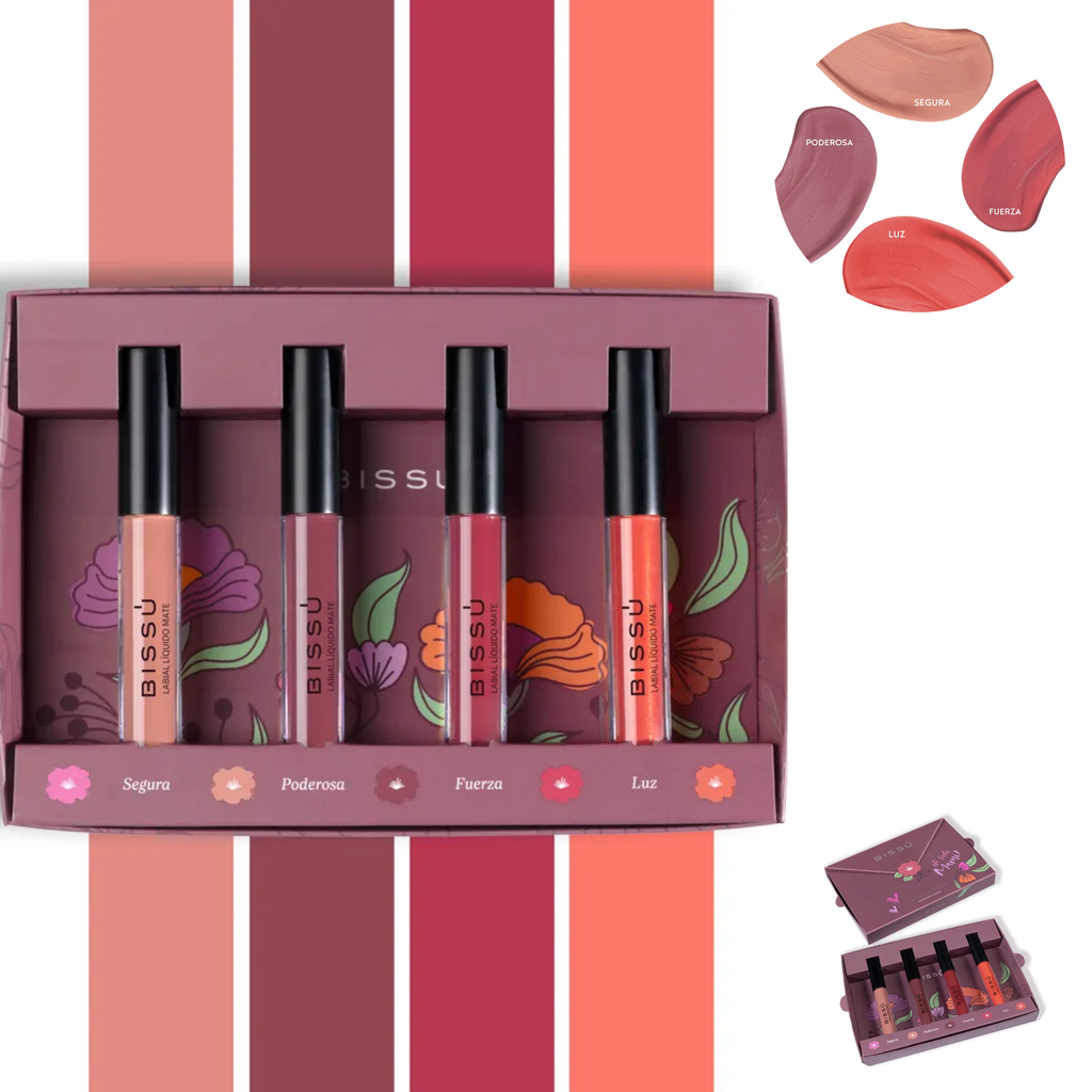 KIT DE LABIAL LIQUIDO MATE BISSU C/4PZAS CAFE